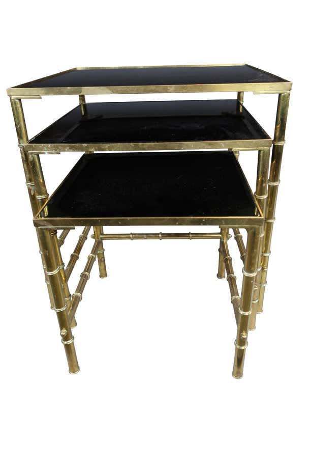 Gold Faux Bamboo Nesting Tables with Amethyst Glass