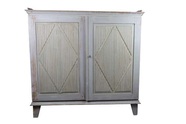 Swedish Style Grey Painted Wood Server with Original Key