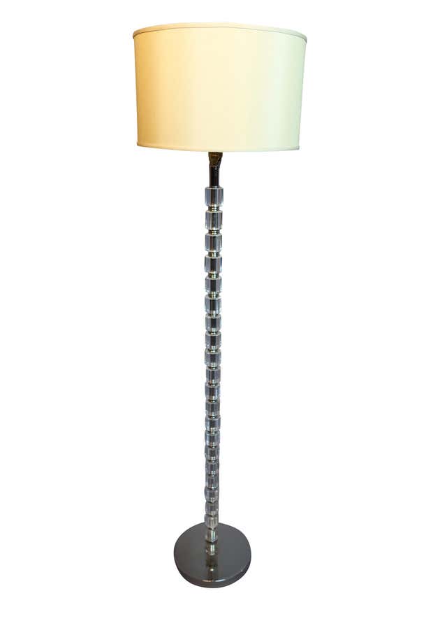 Crystal Floor Lamp with Faceted Glass Pole and Chrome Base