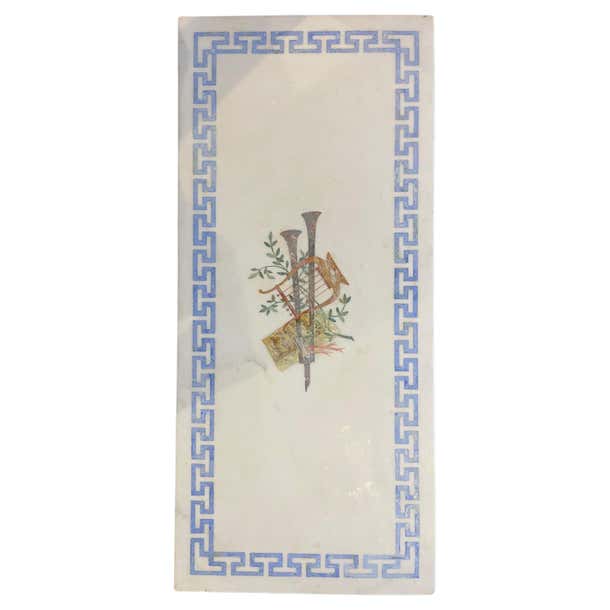 Marble Top White and Gilt Coffee Table with Greek Key and Decorative Inlay