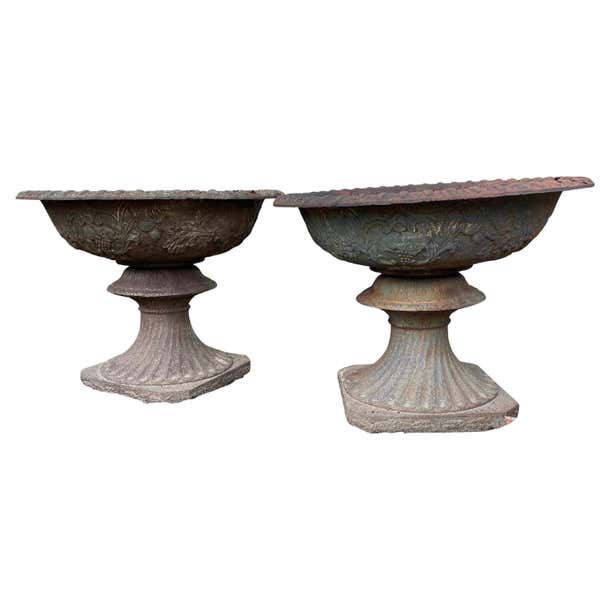 Cast Iron Urns with Foliate and Grape Design