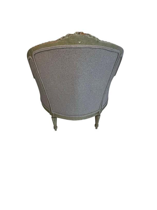 Pair of Louis XVI Painted Armchairs in Grey Upholstery with Flower Detail