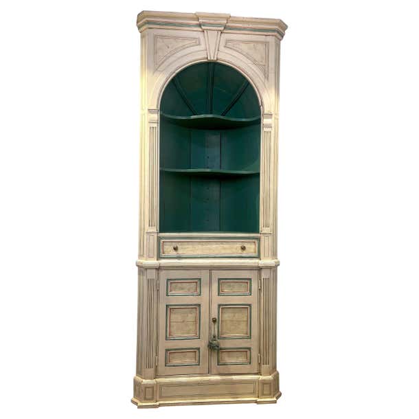 Corner Cupboard with Domed Interior Painted and Faux Marbleized Ivory and Green