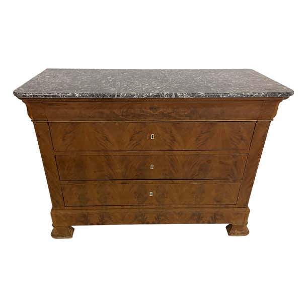 Louis Phillipe Commode in Bleached Burled Walnut with Grey Marble Top