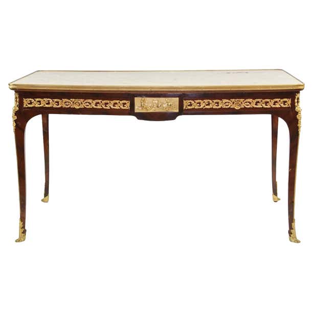 19th Century French Marble Top Writing Table/Desk with Ormolu Mounts