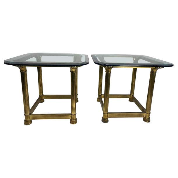 1950's Brass and Glass Side Tables with Shell Decoration