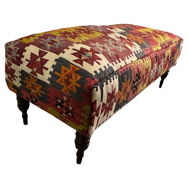 Kilim Upholstered Bench, Window Seat or Footstool