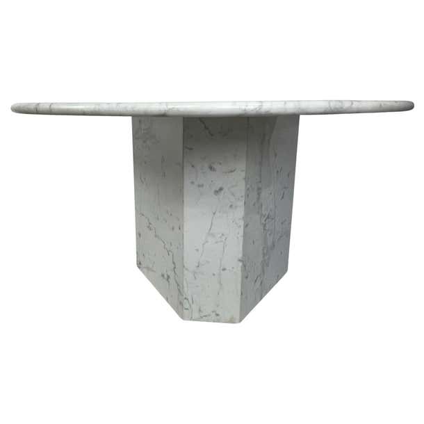 White Carrara Marble Round Table with 3-Sided Polygon Base