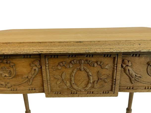 French Louis XVI Bleached Oak Side Table with Neoclassical Carved Designs