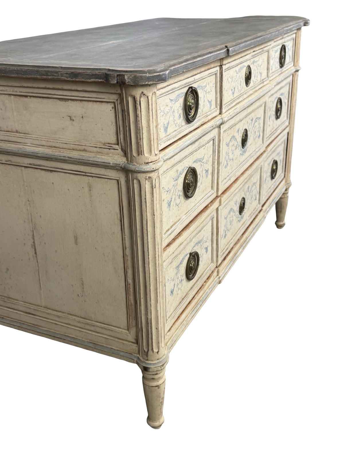 French Neoclassical Style Painted Nine-Drawer Commode with Hand-Painted Foliate