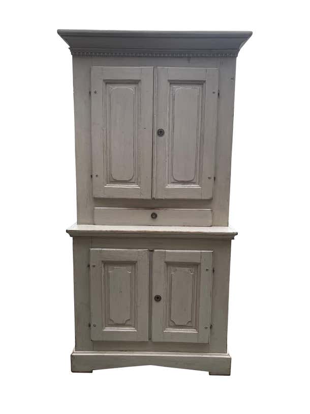 Swedish Gustavian Cupboard/ Highboy in Lime Washed Finish, 19th Century