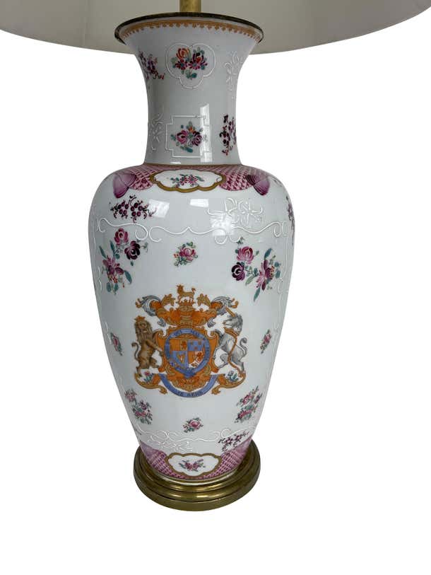 White Chinese Export Samson Armorial Lamp with Order of the Garter Decoration