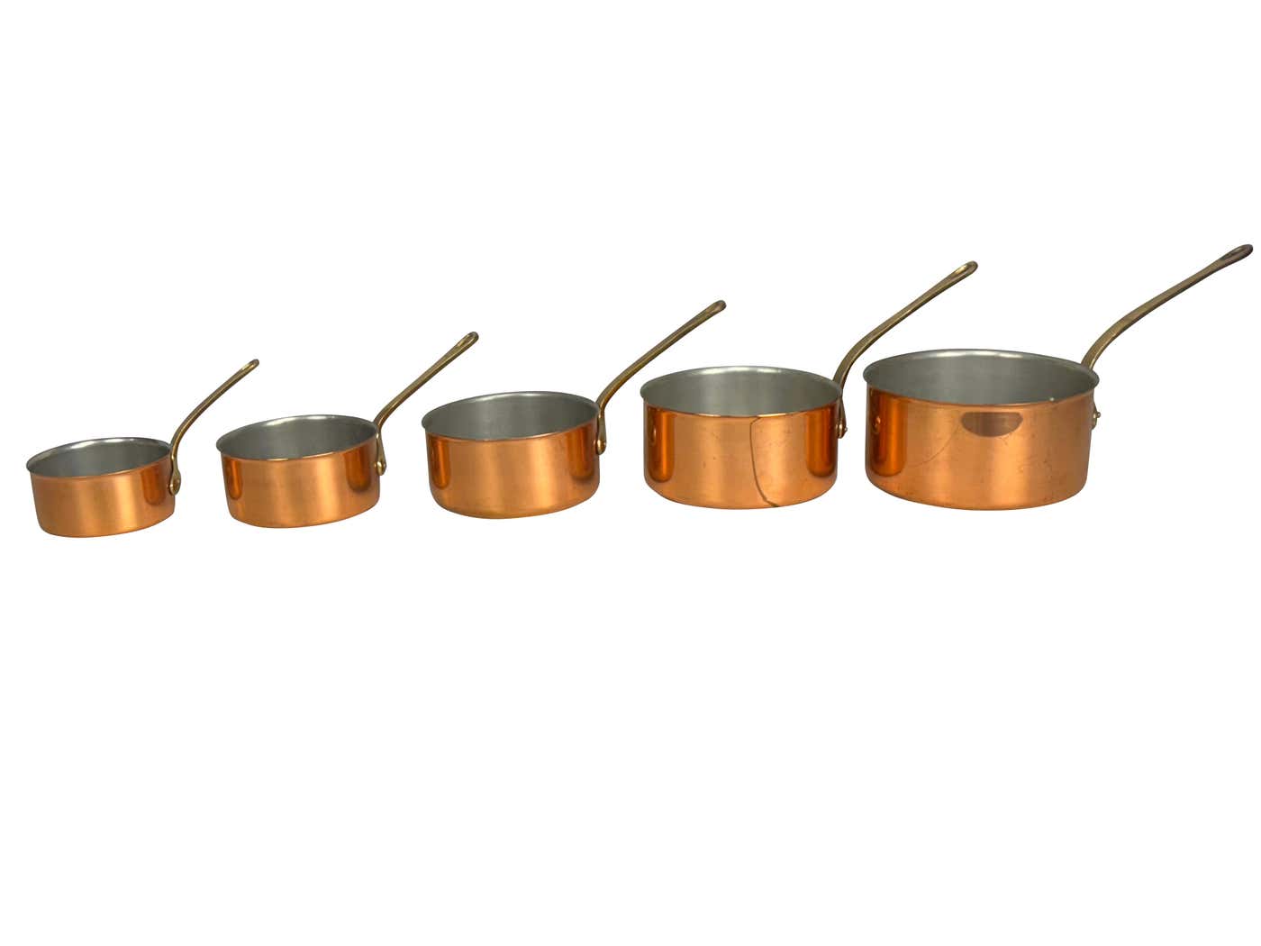 Set of Five French Graduated Copper Pans