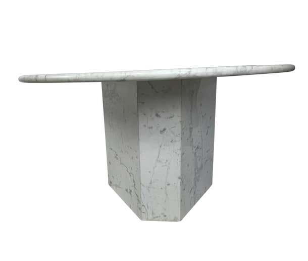 White Carrara Marble Round Table with 3-Sided Polygon Base