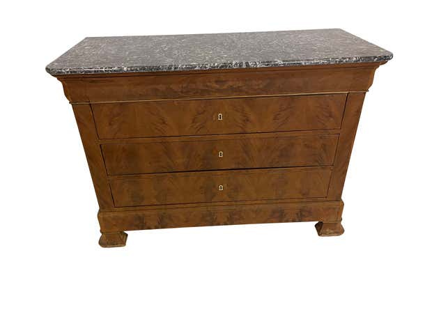 Louis Phillipe Commode in Bleached Burled Walnut with Grey Marble Top