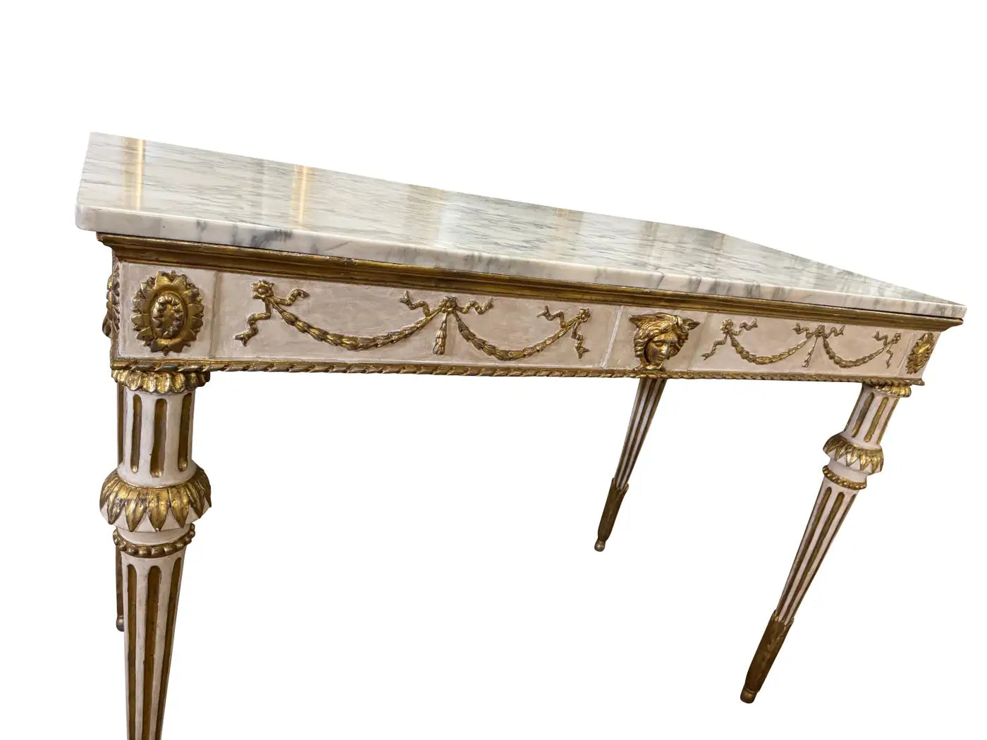 Pair of Swedish Neoclassical Painted and Parcel-Gilt Console Tables with Marble