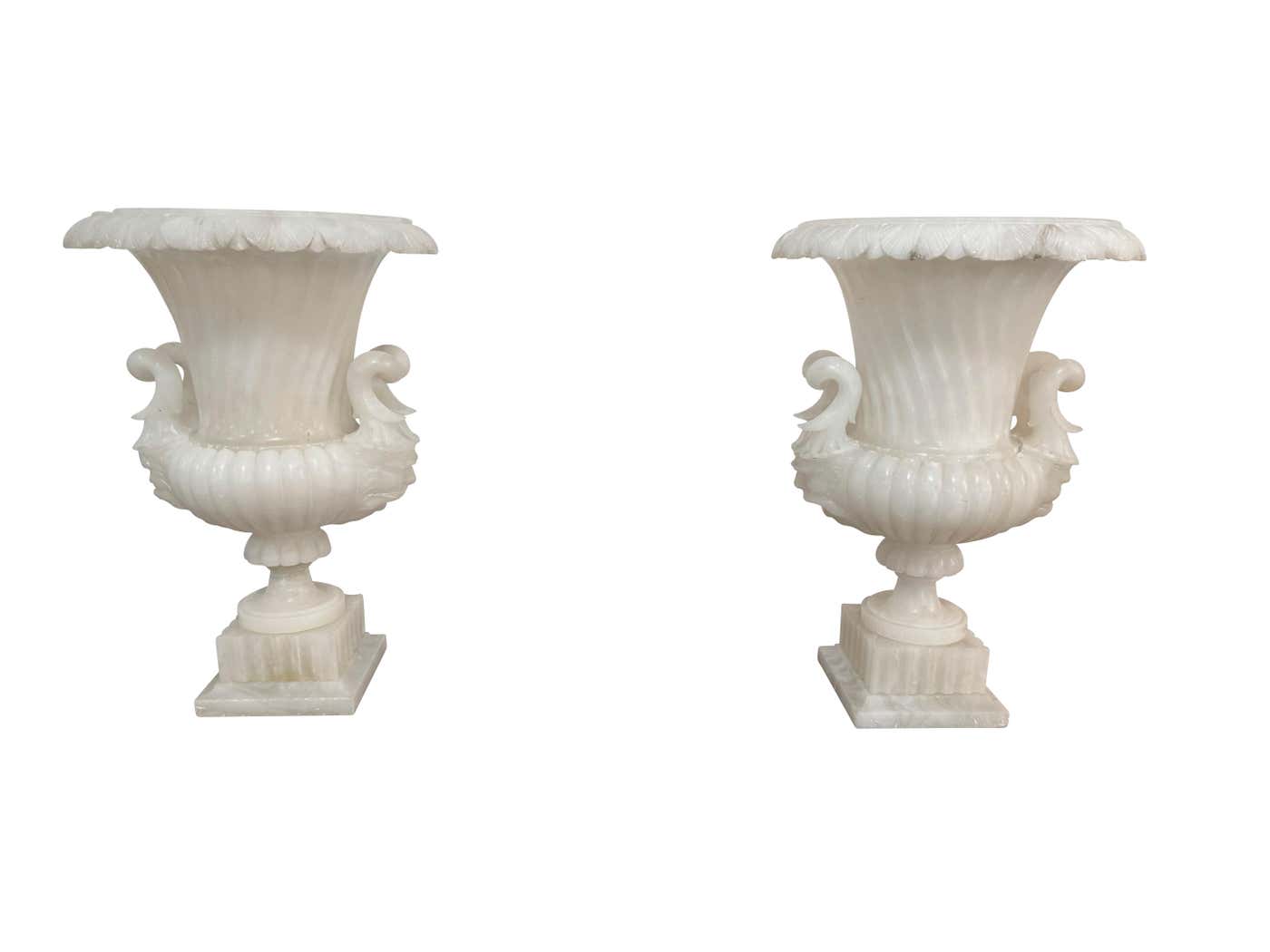 19th Century Neoclassical Italian Alabaster Urn Lamps