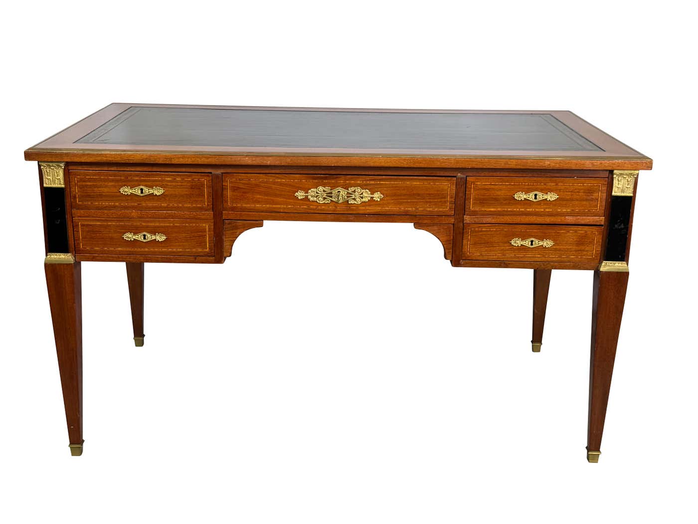 Louis Philippe Style Leather Top Desk With Side Pullouts and Gilt Accents