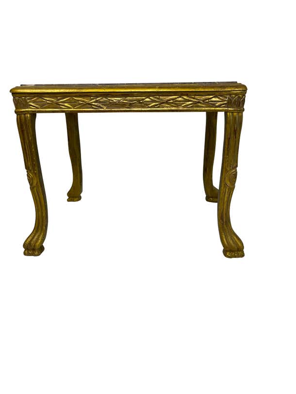 Louis XV Style French Gilded End Table with Grey Marble Top and Paw Feet