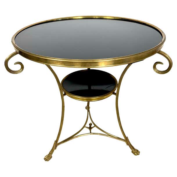 19th Century French Brass and Black Marble Gueridon Table