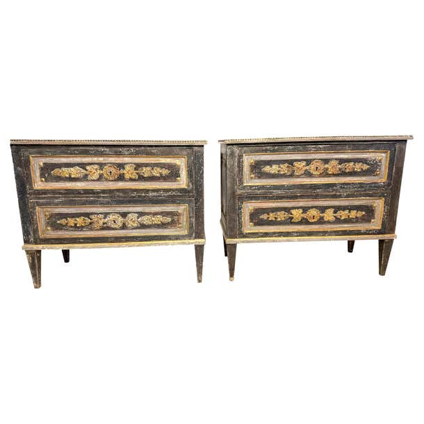 Antique Gustavian Style Hand Carved Painted Grey/Green Chests