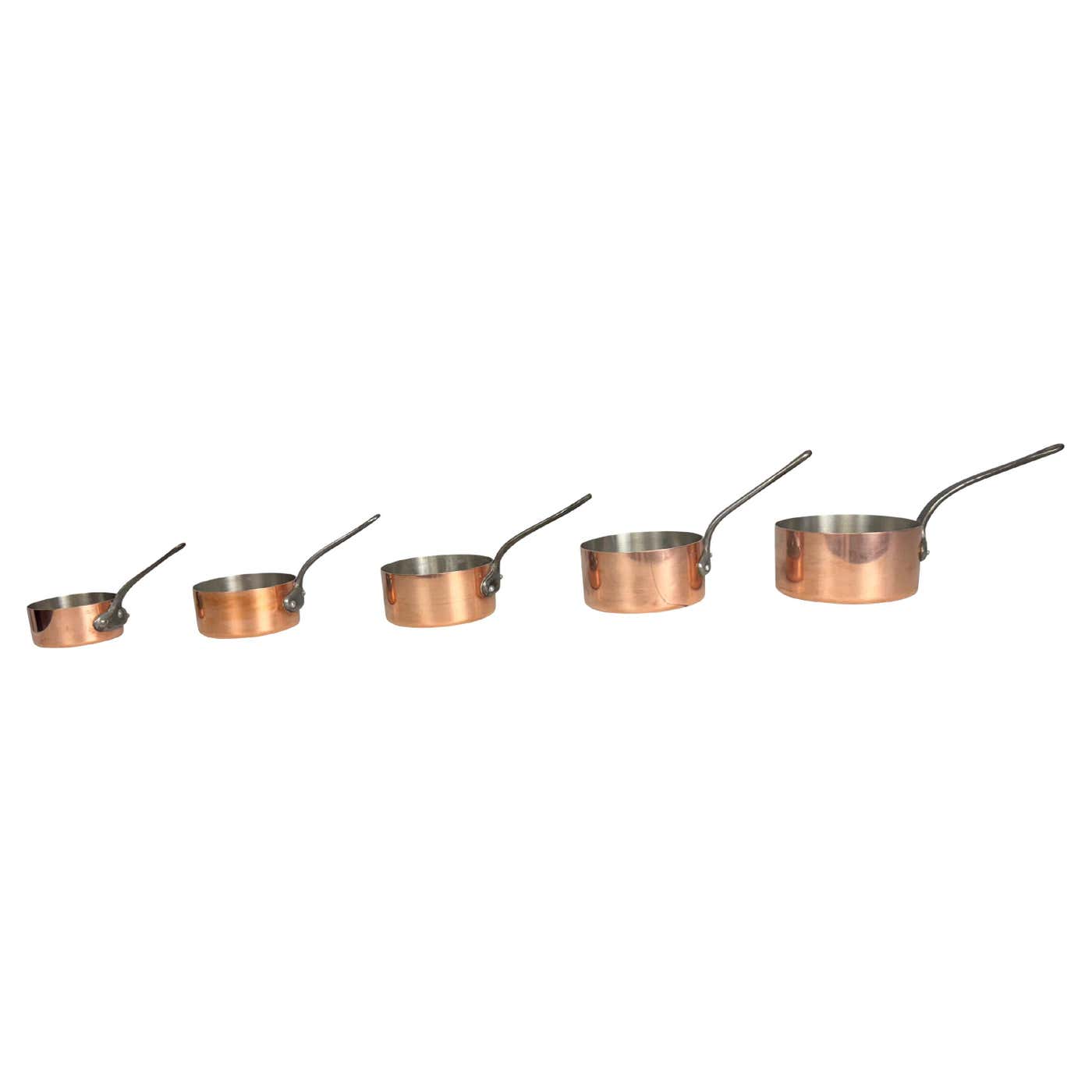 Set of Five French Graduated Copper Pans