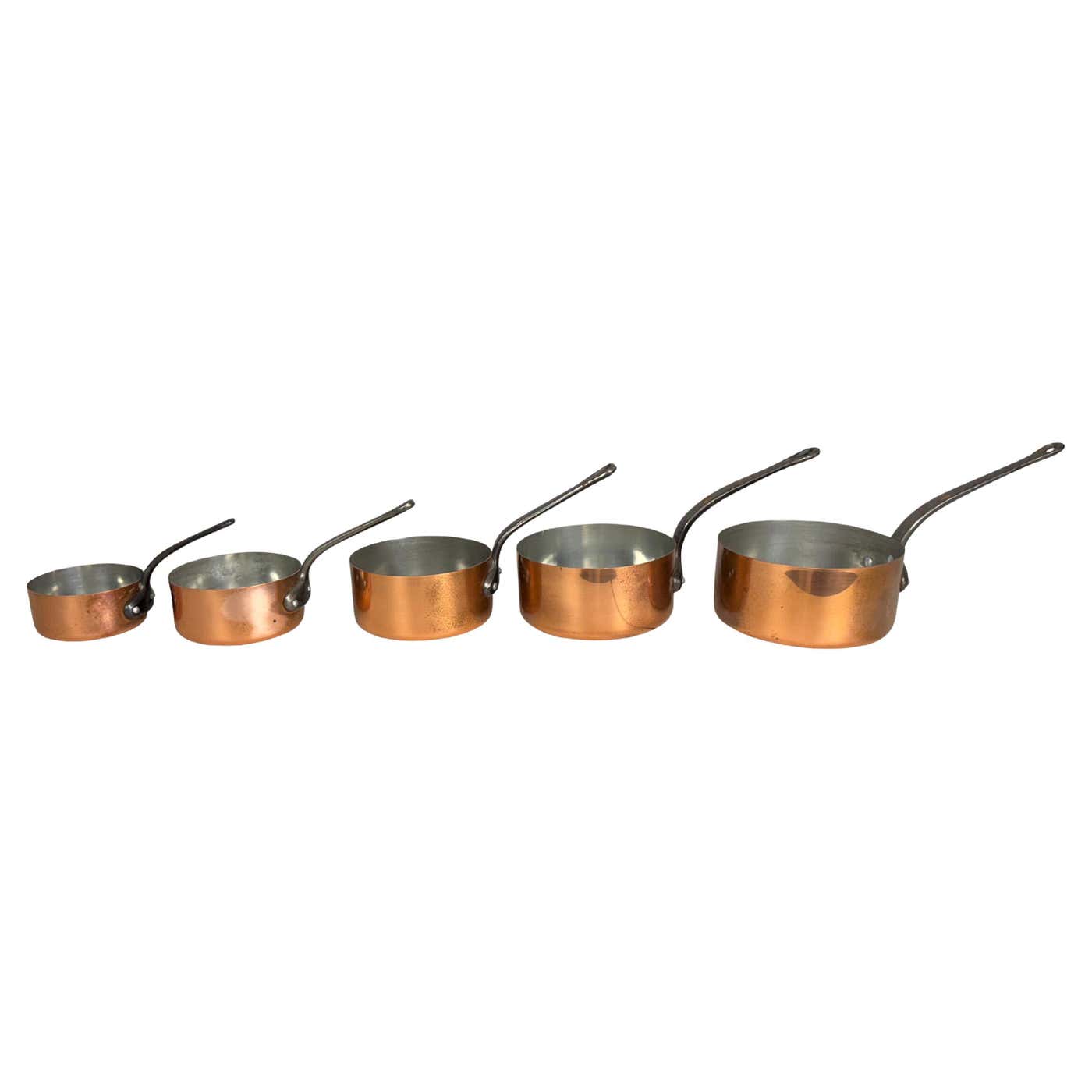 Set of Five French Graduated Copper Saucepans