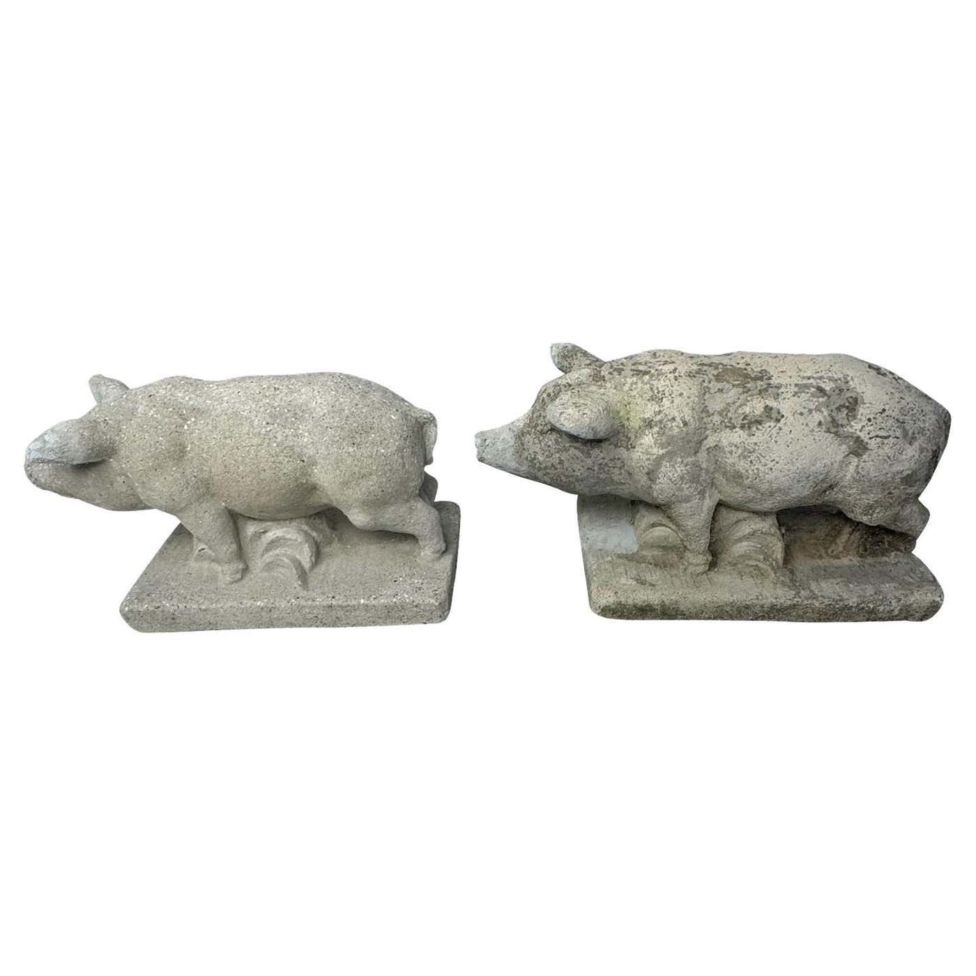 Pair of Petite Stone Pigs