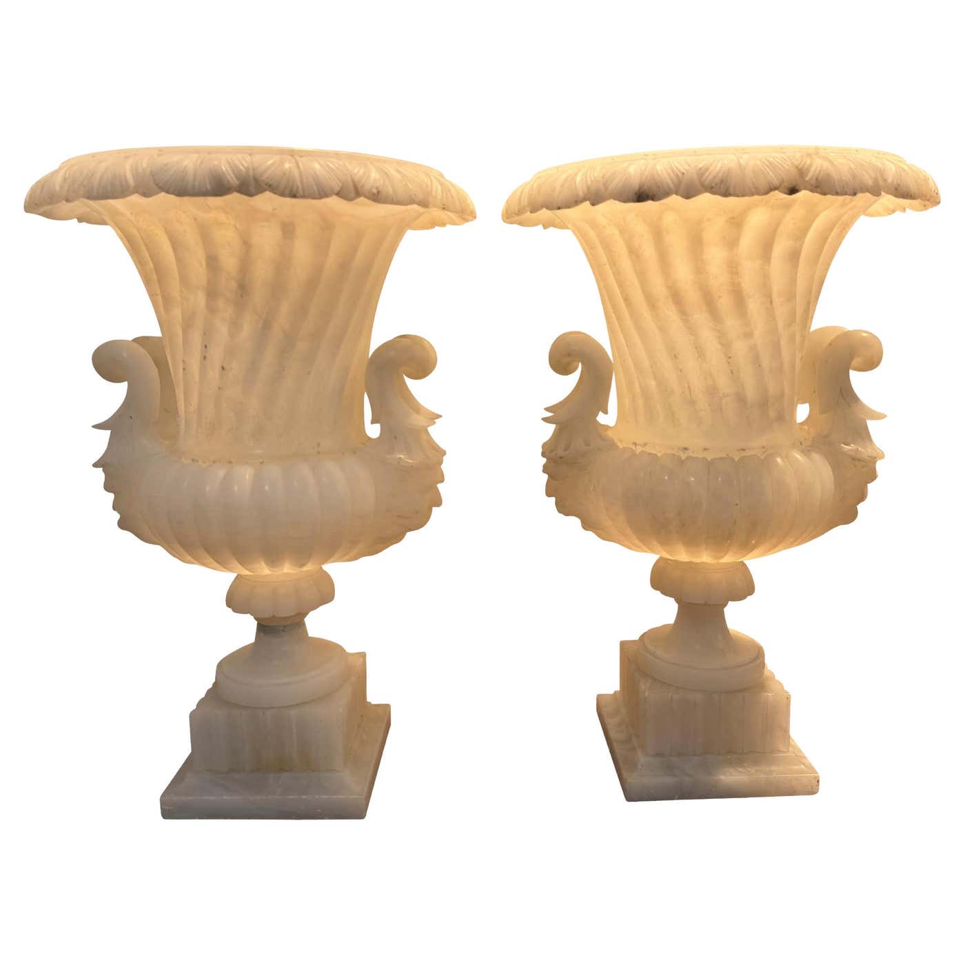 19th Century Neoclassical Italian Alabaster Urn Lamps