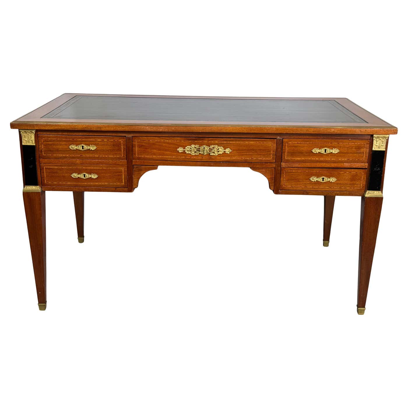Louis Philippe Style Leather Top Desk With Side Pullouts and Gilt Accents