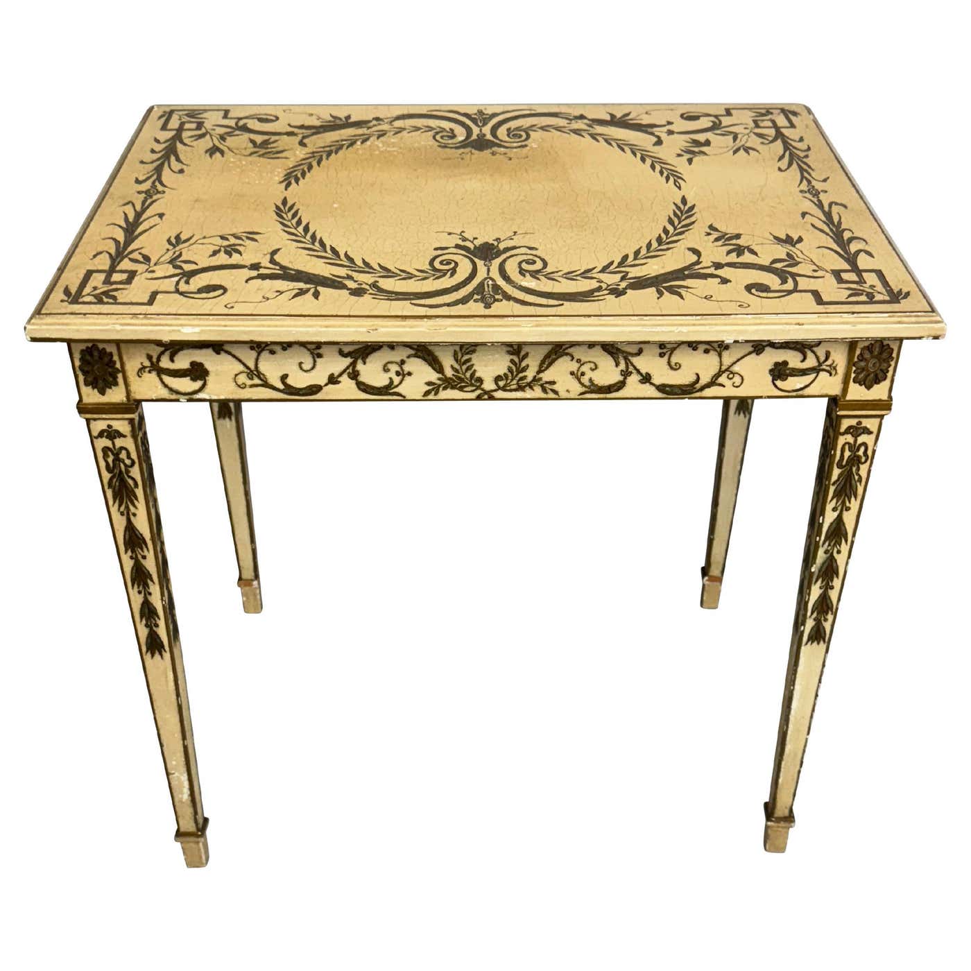 French Painted Decorated End table with Neoclassical Designs