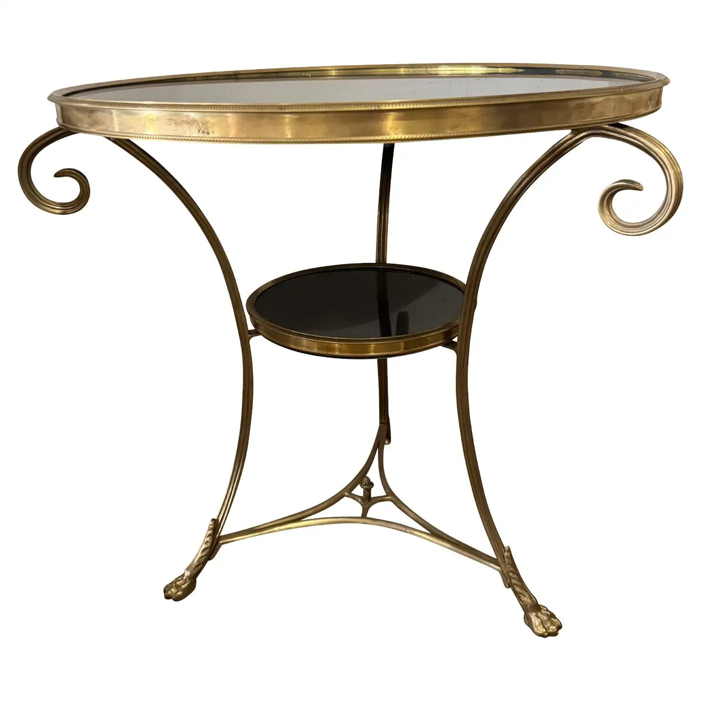French Directoire Round End Table Gueridon Brass with Black Marble Top