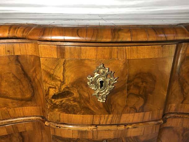 18th Century Austrian Rococo Walnut Inlaid Three-Drawer Chest